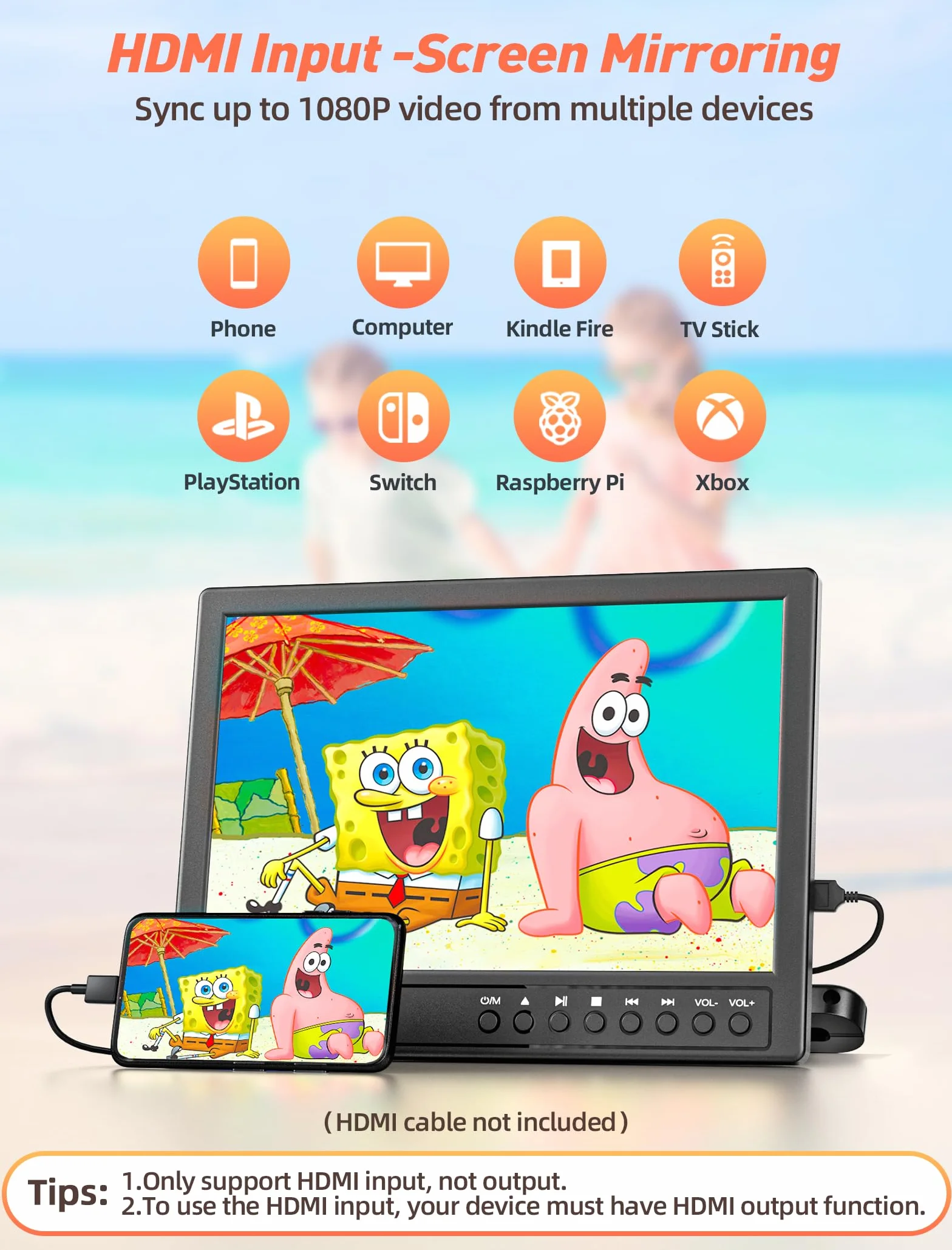 Arafuna 12,5 Zoll DVD Player Auto mit Kopfhörer, Tragbarer DVD Player Videogeräte für Kopfstützen mit Kopfstützenhalterung, Auto Fernseher Saugnapf-Disc-Eingang, unterstützt 1080P-Video