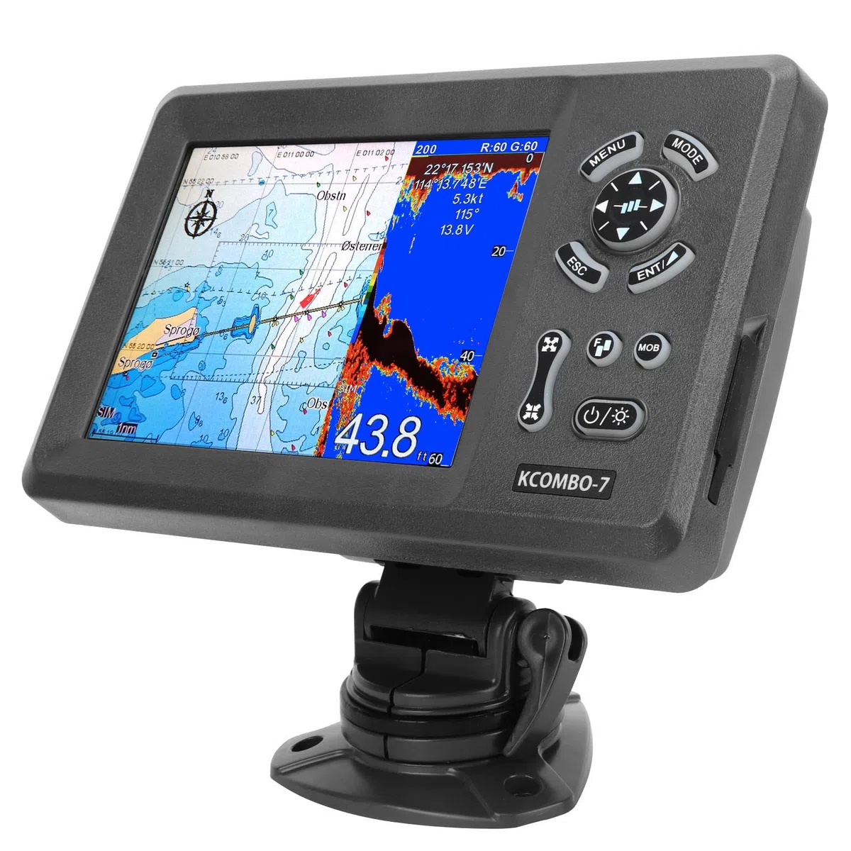 7-Zoll-Marine-GPS-Navigator, Plotter, Eingebauter Fischfinder, Farbiger LCD-Navigator, Marine-Bootsanzeige, Geteilter Bildschirm, IP66-Schutz, Navigationsortung