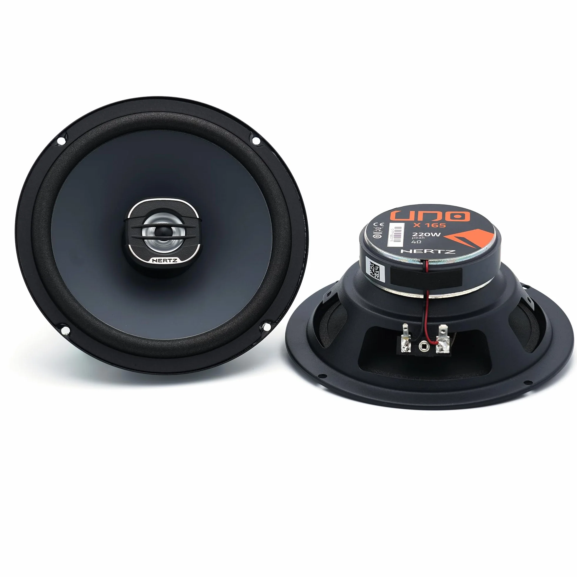 Hertz X 165 – Paar 2-Wege-Koaxiallautsprecher 165 mm, 220W Peak, 55W RMS, 4 Ohm, Wasserabweisende Presspapiermembran, 24 mm PEI-Hochtöner, einfache DIN-Installation