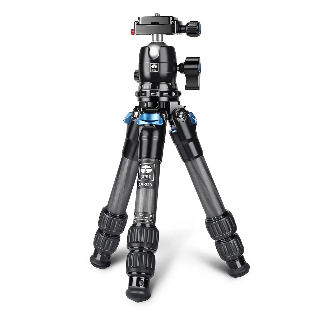 SIRUI AM-223 Carbon Mini Stativ,Klein kompaktes Kamerastativ, Tischstativ mit 360° Arca Swiss B-00K Kugelkopf für DSLR, Höhe zusammengeklappt 13cm, max. Höhe 43cm