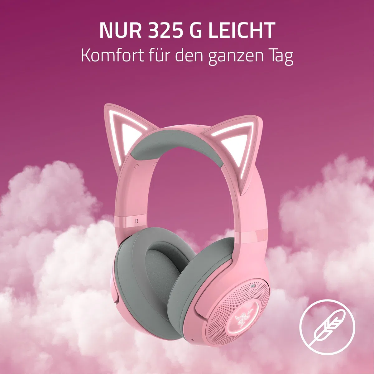 Razer Kraken Kitty V2 BT - Drahtloses Bluetooth RGB Gaming-Headset mit leuchtenden Katzenohren (Bluetooth 5.2 mit Gaming-Modus, TriForce 40mm Treiber) Quartz