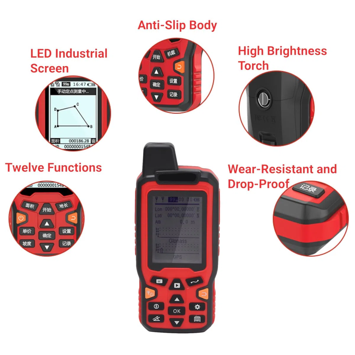 Landflächenmesser Handheld-GPS-Navigationsflächenmesser mit 2,4-Zoll-LCD-Display für die Anzeige der Flächenlänge in Echtzeit