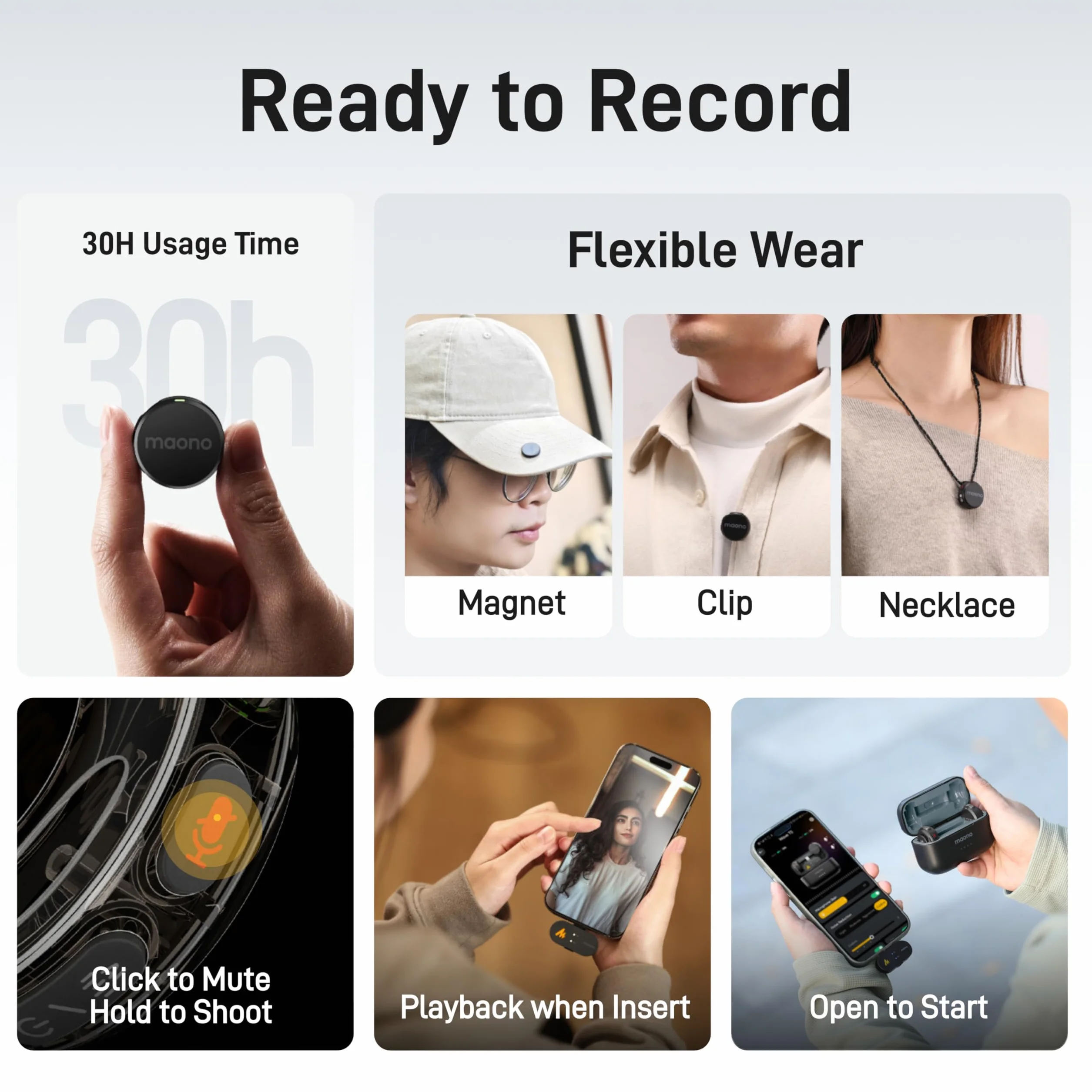 MAONO Wireless Lavalier Mikrofon für iphone 15/16, Android (USB-C Plug) - Handy Mikrofon mit 48kHz/24Bit, 30H Akkulaufzeit, 300m Reichweite, Noise Cancellation. Mini Aufnahme Mic für Vlogging -Wave T5