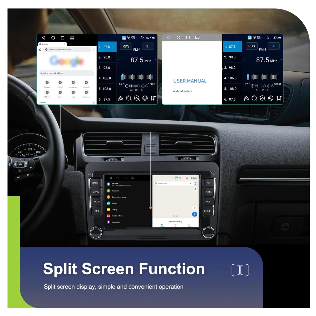4+64G Android 15 Autoradio für VW Golf 5 6 Passat Polo Tiguan Touran Caddy Skoda SEAT Wireless Carplay Android Auto, 7'' IPS Touch Screen Radio mit Bluetooth 5.0, GPS, Rückfahrkamera, FM, WiFi, SWC