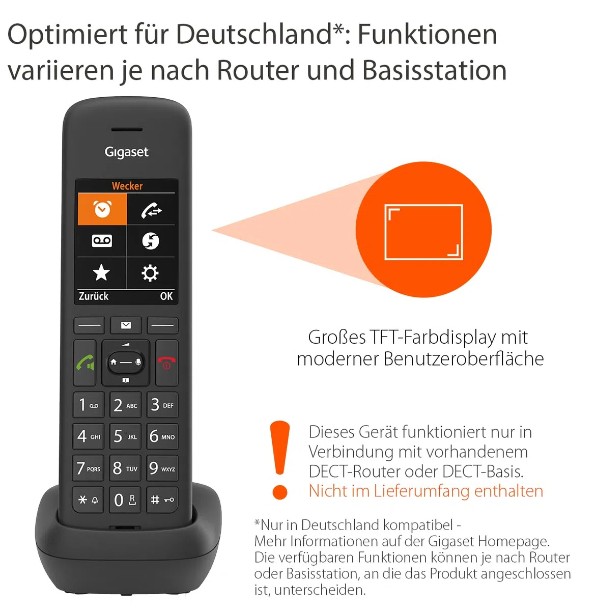 Gigaset C575HX - DECT-Mobilteil mit Ladeschale - Fritzbox-kompatibel - Schnurloses Telefon für Router und DECT-Basis - großes TFT Farbdisplay, schwarz [Deutsche Version] [Ohne Basis]