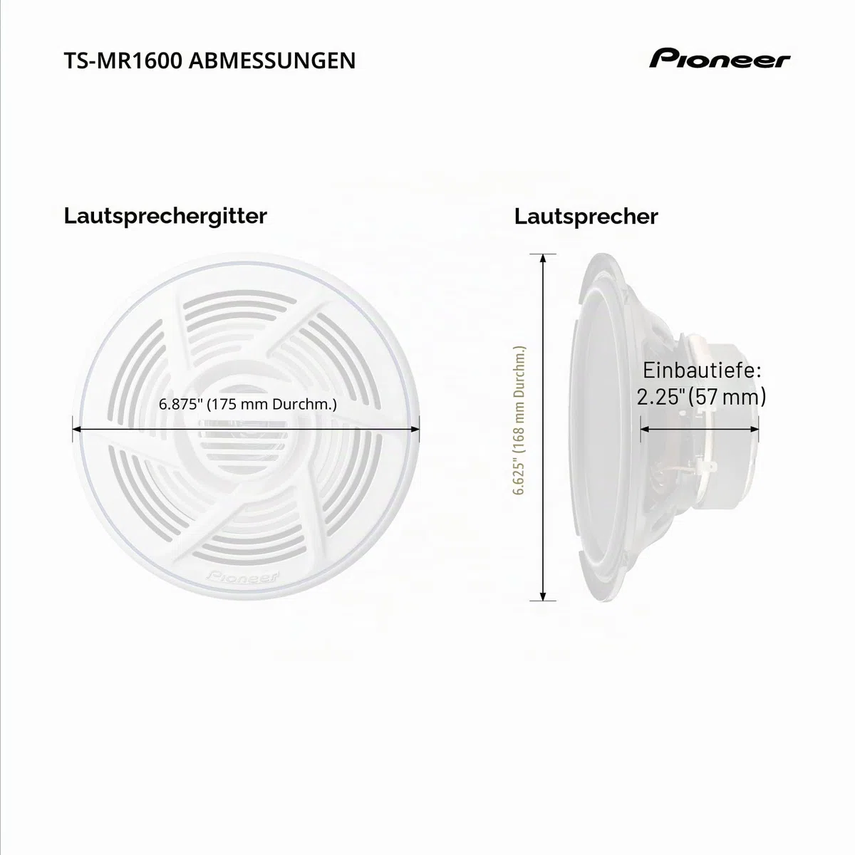 PIONEER TS-MR1600 Marinetauglicher Doppelkonus Outdoor Lautsprecher (100 W), 16 cm, Eingangsnennleistung 25 W, Gitter in Weiss