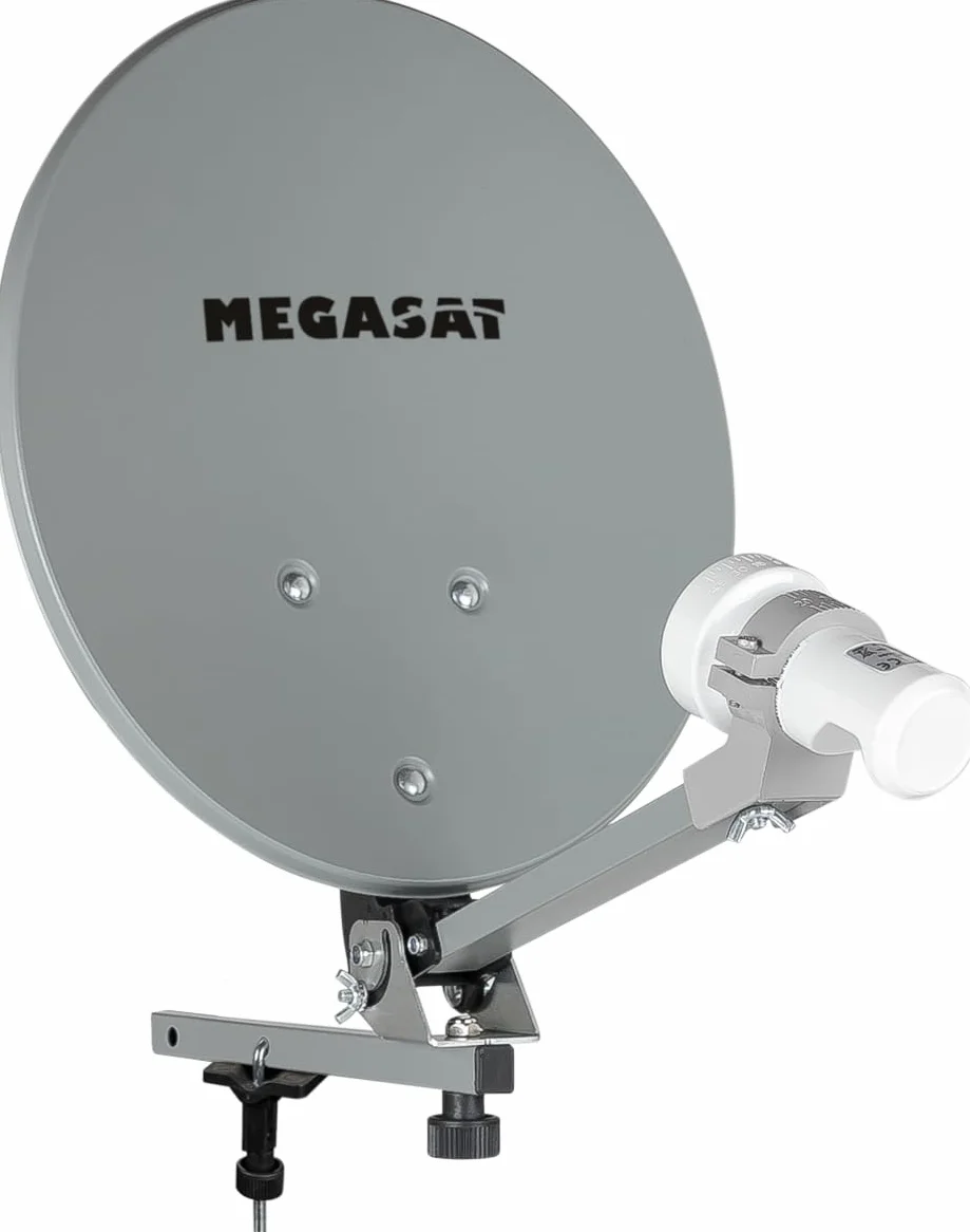 Megasat Campingkoffer HD – Mobile Sat-Anlage mit HD Receiver | Inkl. Sat-Spiegel, 10 m Koaxialkabel, Single LNB, Saugfuß, Masthalterung