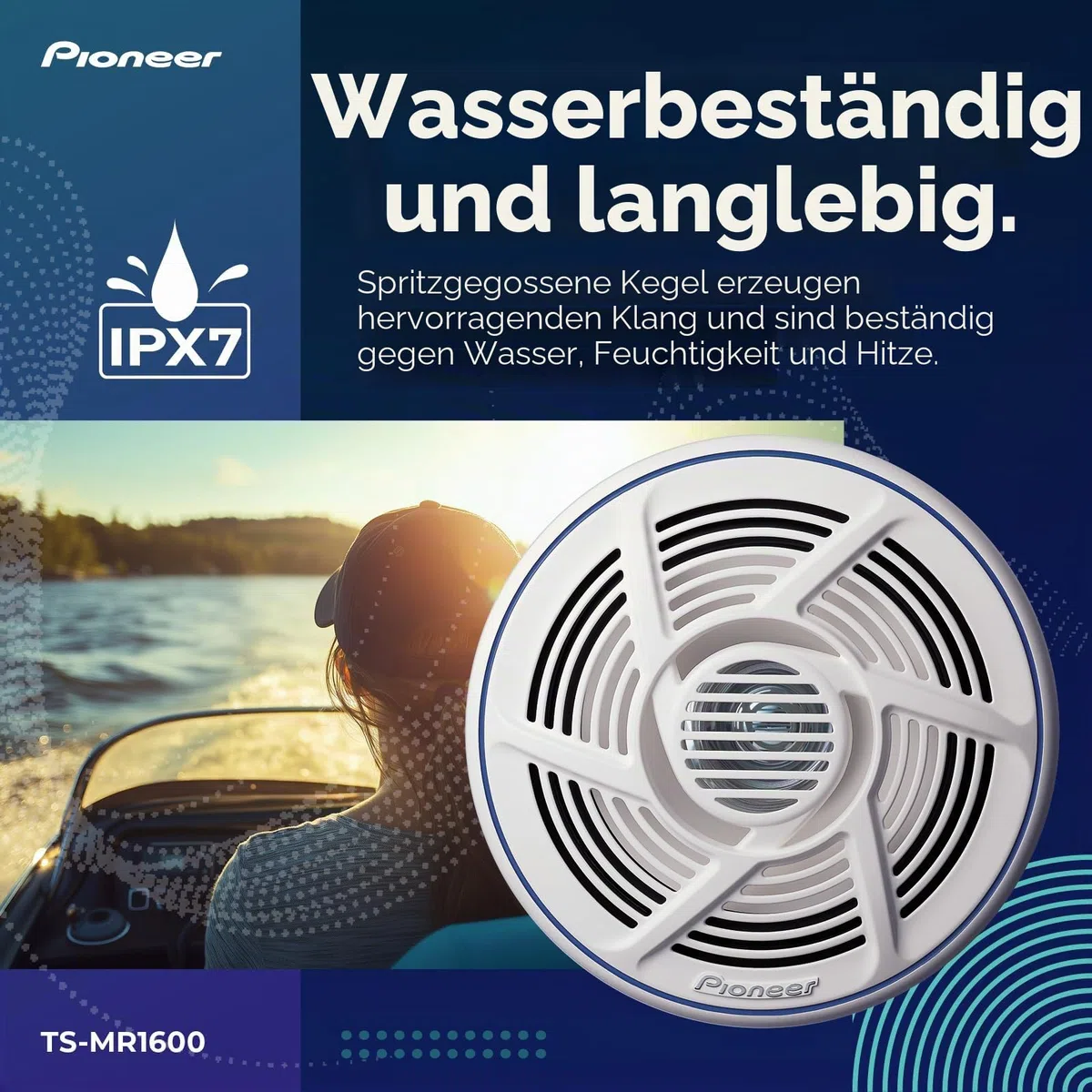 PIONEER TS-MR1600 Marinetauglicher Doppelkonus Outdoor Lautsprecher (100 W), 16 cm, Eingangsnennleistung 25 W, Gitter in Weiss