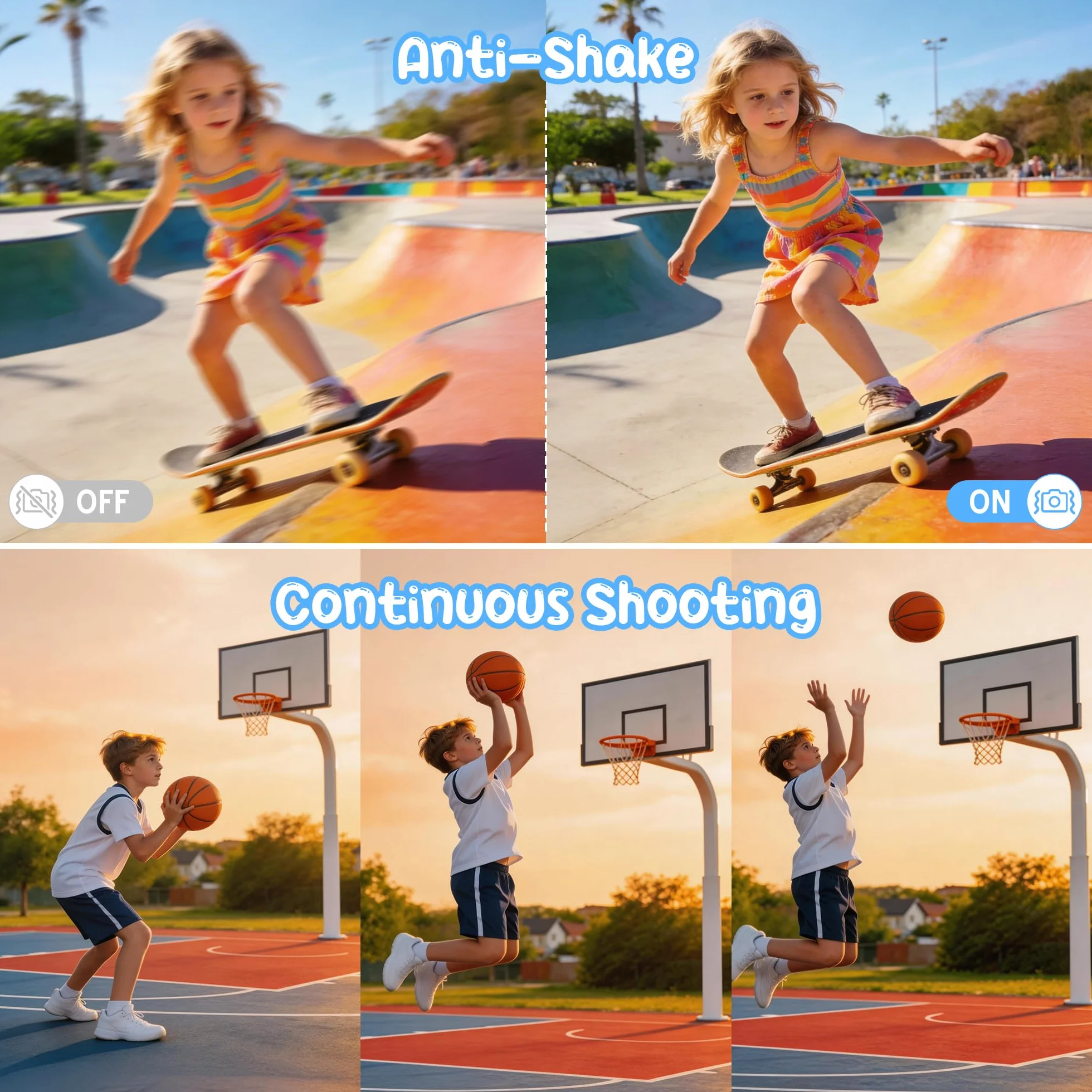 Digitalkamera 1080P 44MP Vlogging Kamera für Kinder, FHD Kompaktkamera mit 2,4" Bildschirm 16X Zoom Anti-Shake Schwarz