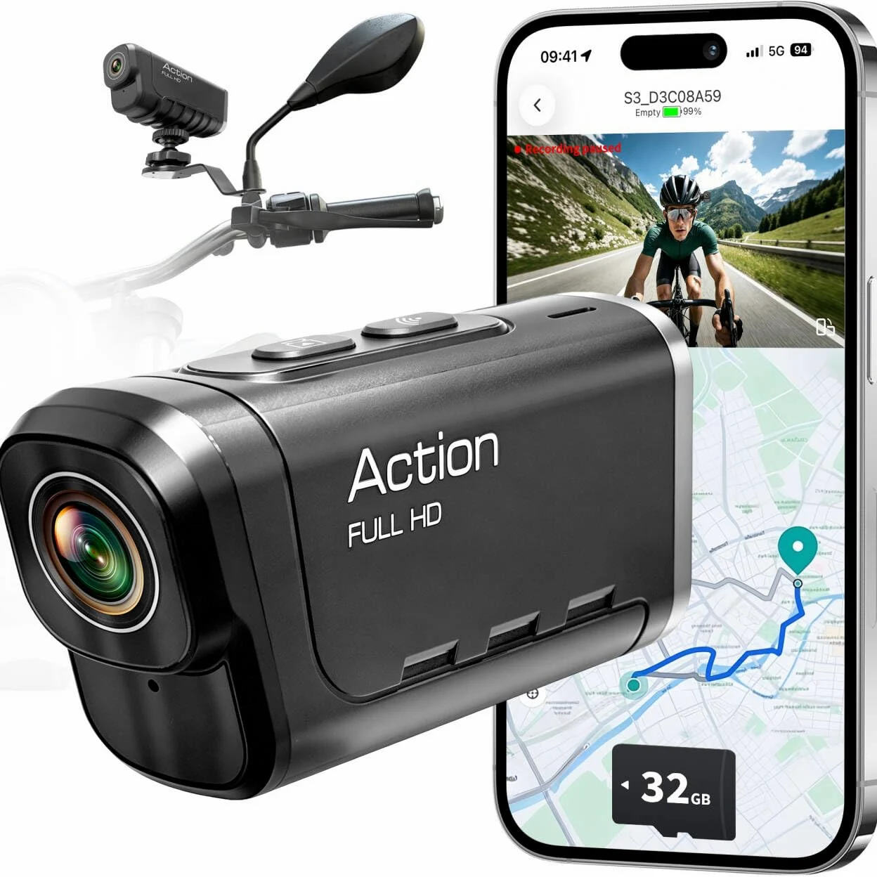 Action Cam 4K+1080P,Dashcam Motorrad,120° Weitwinkel Helmkamera Motorrad,Dashcam Auto vorne hinten mit GPS,Wasserdichter,6 Stunden großer Akku motorrad kamera für Motorräder,E-Bikes&Outdoor