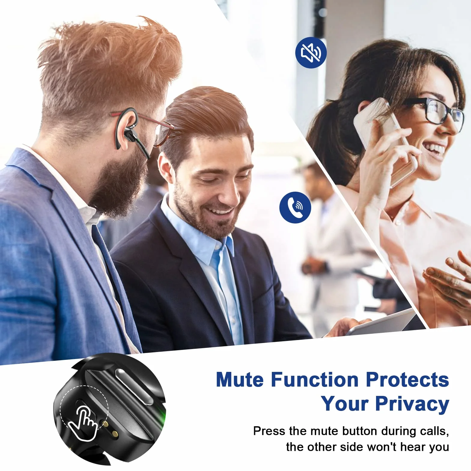 Bluetooth Headset Freisprechanlage mit Mikrofon CVC8.0 70 Std Spielzeit Ladecase In Ear Kabellos für Autofahren