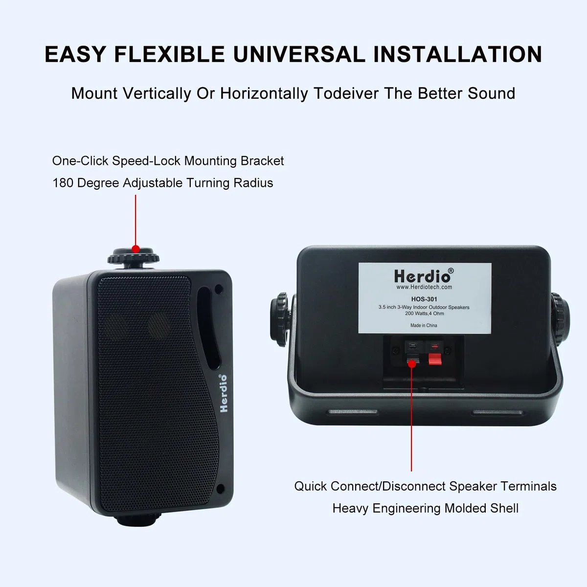 Herdio 3,5-Zoll Passive Outdoor-Lautsprecher 200W 3-Wege-kabelgebunden-Meereslautsprecher wasserdichte wetterfeste Hochleistungen für die Innengarten im Freien im Freien in der Innenboot (schwarz)