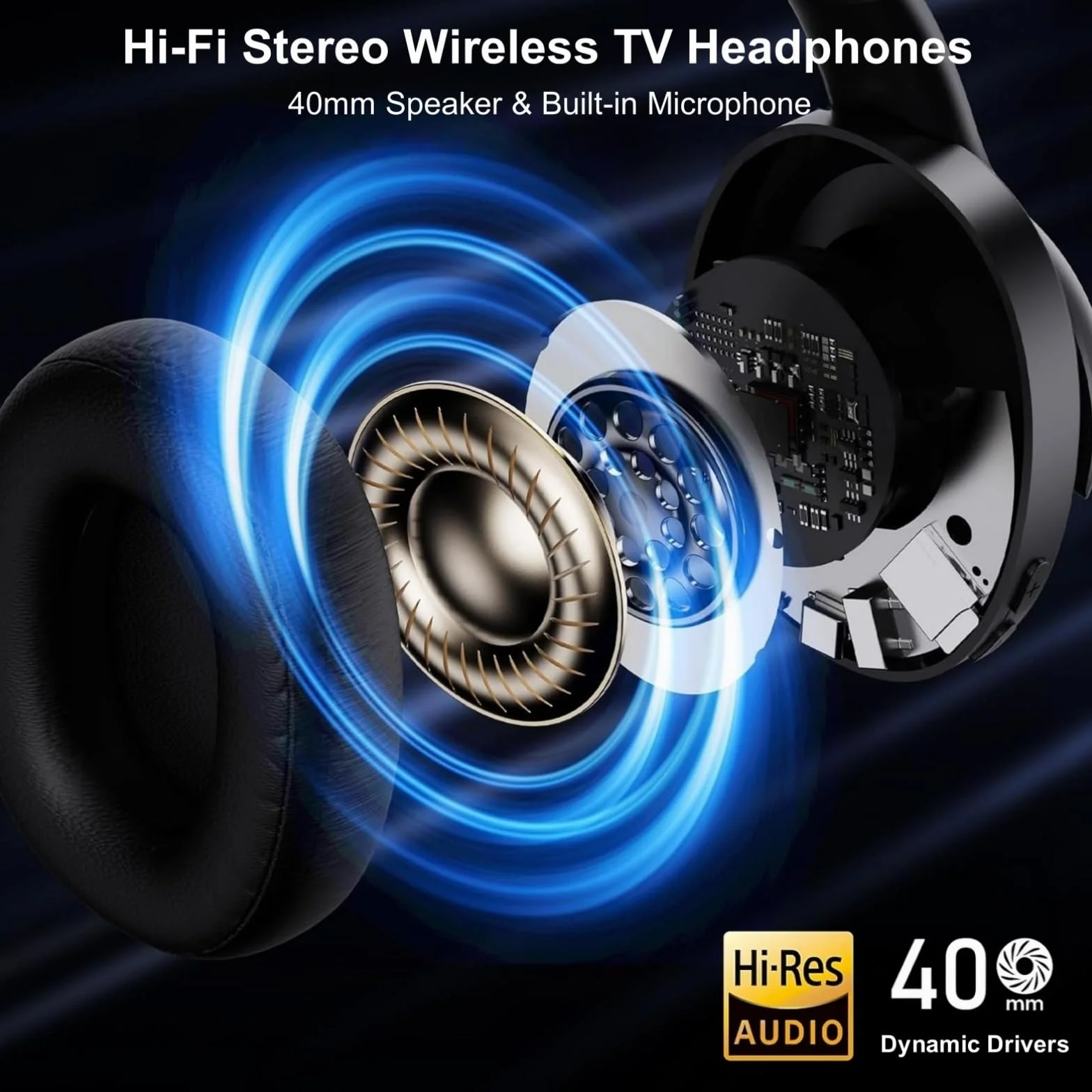 Kabelloser ANC TV Kopfhörer für Senioren - Active Noise Cancelling, Bluetooth 5.3 Over-Ear Funkkopfhörer mit Sender, Hi-Fi Sound, 35h Spielzeit
