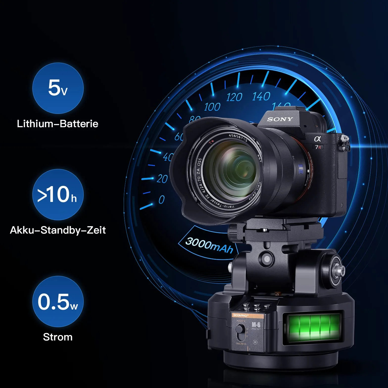 Soonpho M6 Motorisierter 360 Grad Erehbarer Elektrischer Remote Panorama-Stativkopf mit Telefonklemme und Fernbedienung AI Face Tracking Gestenerkennung AB Zwei Punkt Typ für DSLR,Stativ,Mobiltelefon