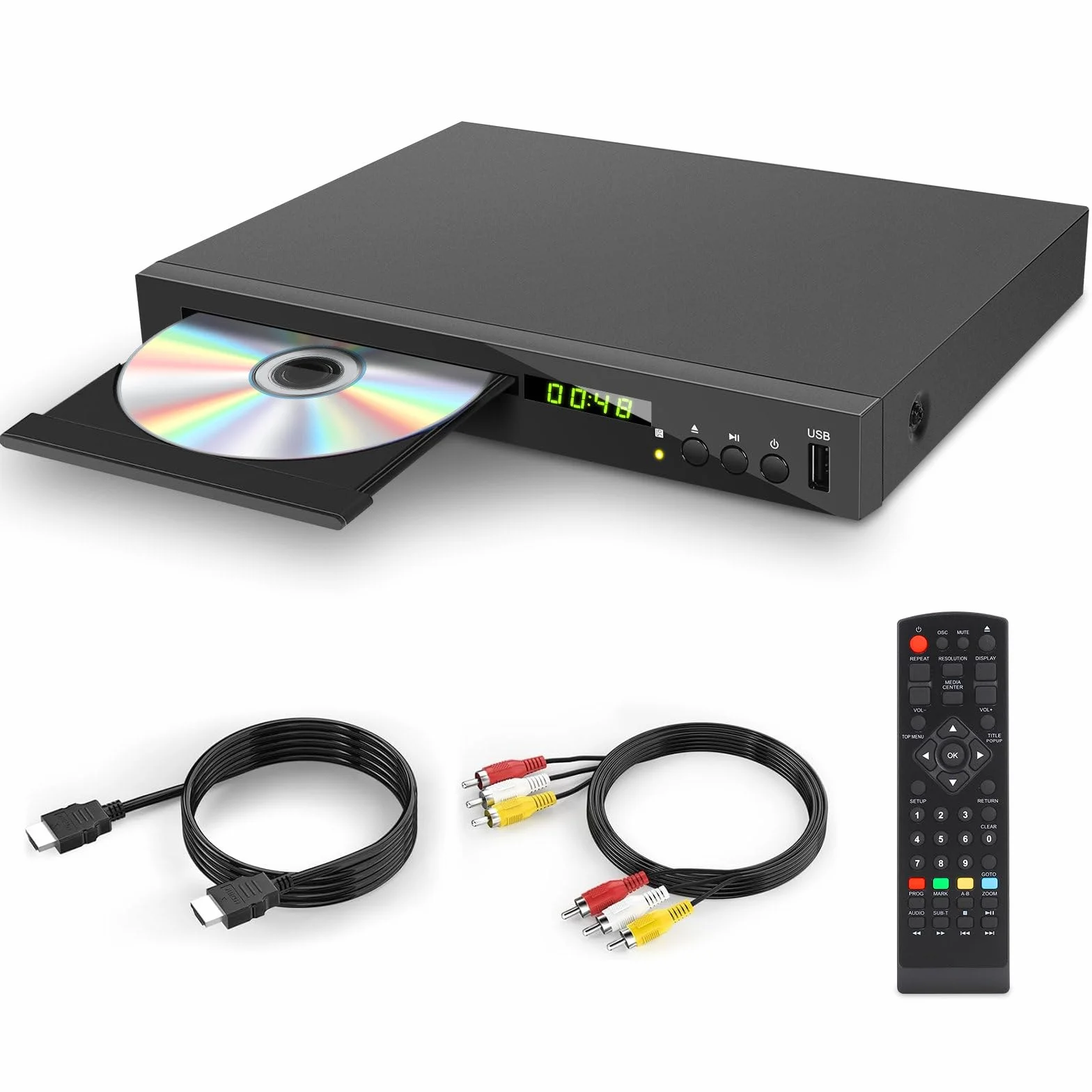 Blu-ray Player für TV, Kompakt Blu-ray-Disc-Player 1080P mit HDMI, AV, Koaxial, USB, PAL NTSC