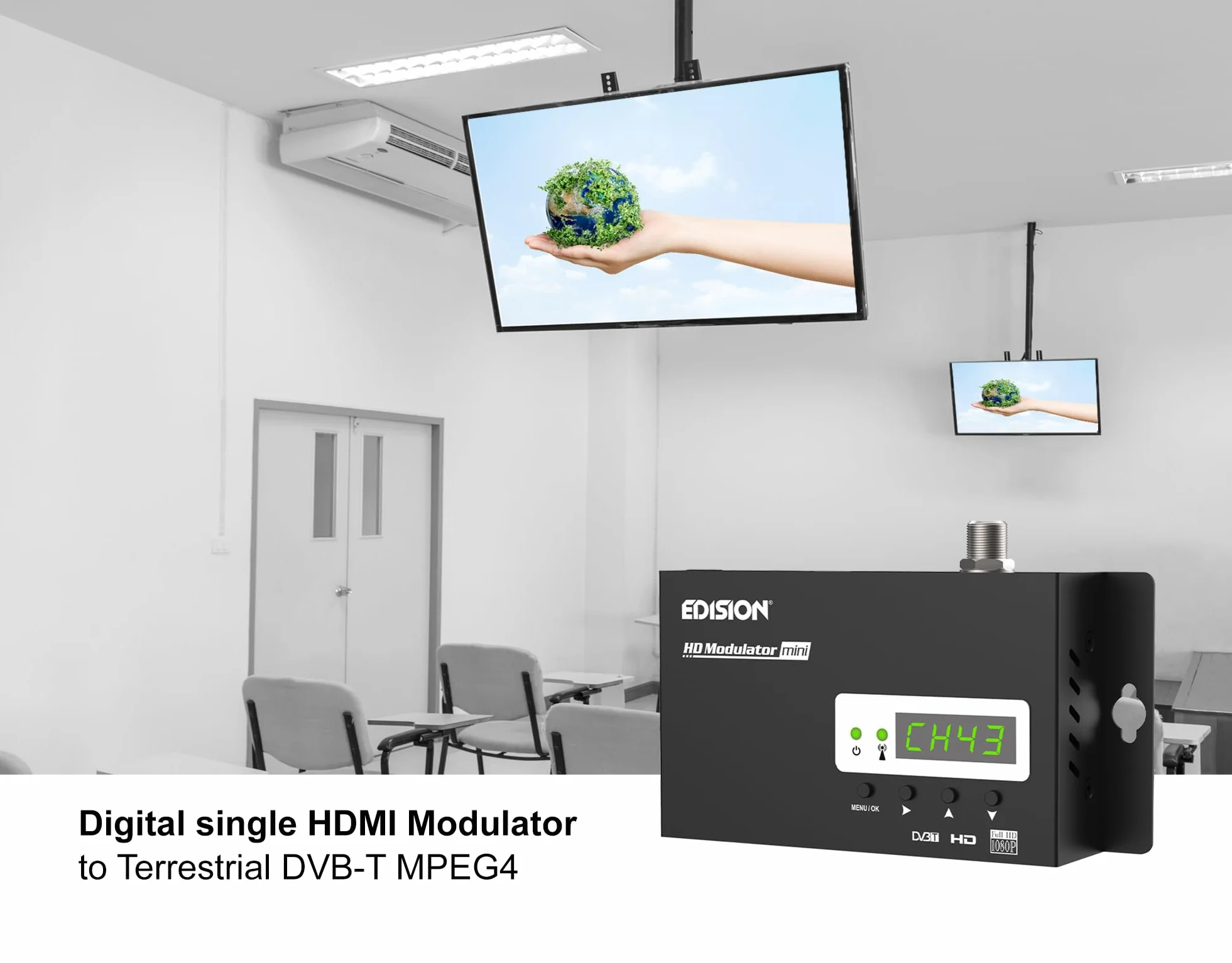 EDISION HDMI Modulator mini, Single HDMI auf DVB-T MPEG4 RF Modulator, Full HD Verteilung über Koaxial, Plug and Play, USB Pre-Config Funktion 50ID, Schnelle Konfiguration, Mini-Größe