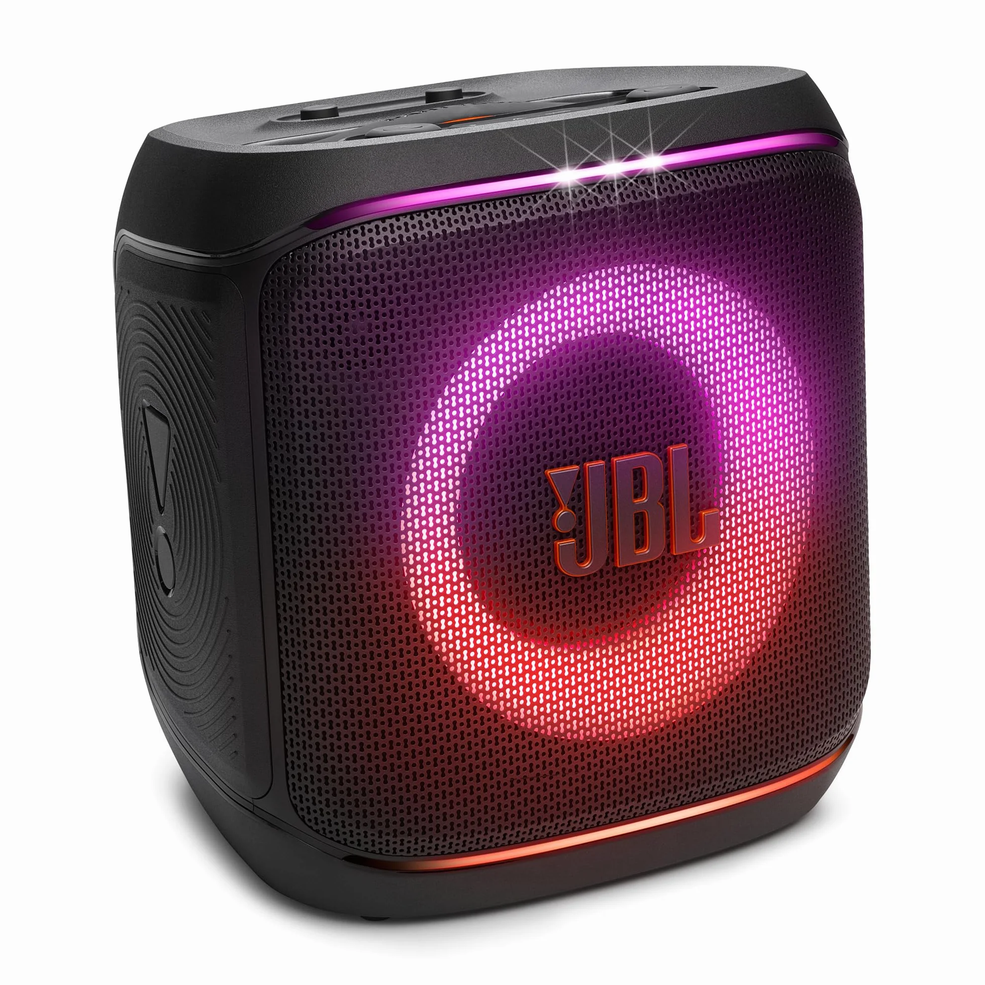 JBL Partybox Encore 2, kabelloser Bluetooth Partylautsprecher mit Mikrofon, 15 Stunden Spielzeit, IPX4 spritzwassergeschützt, Pro Sound, AI Sound Boost und Auracast Multi-Speaker, Schwarz