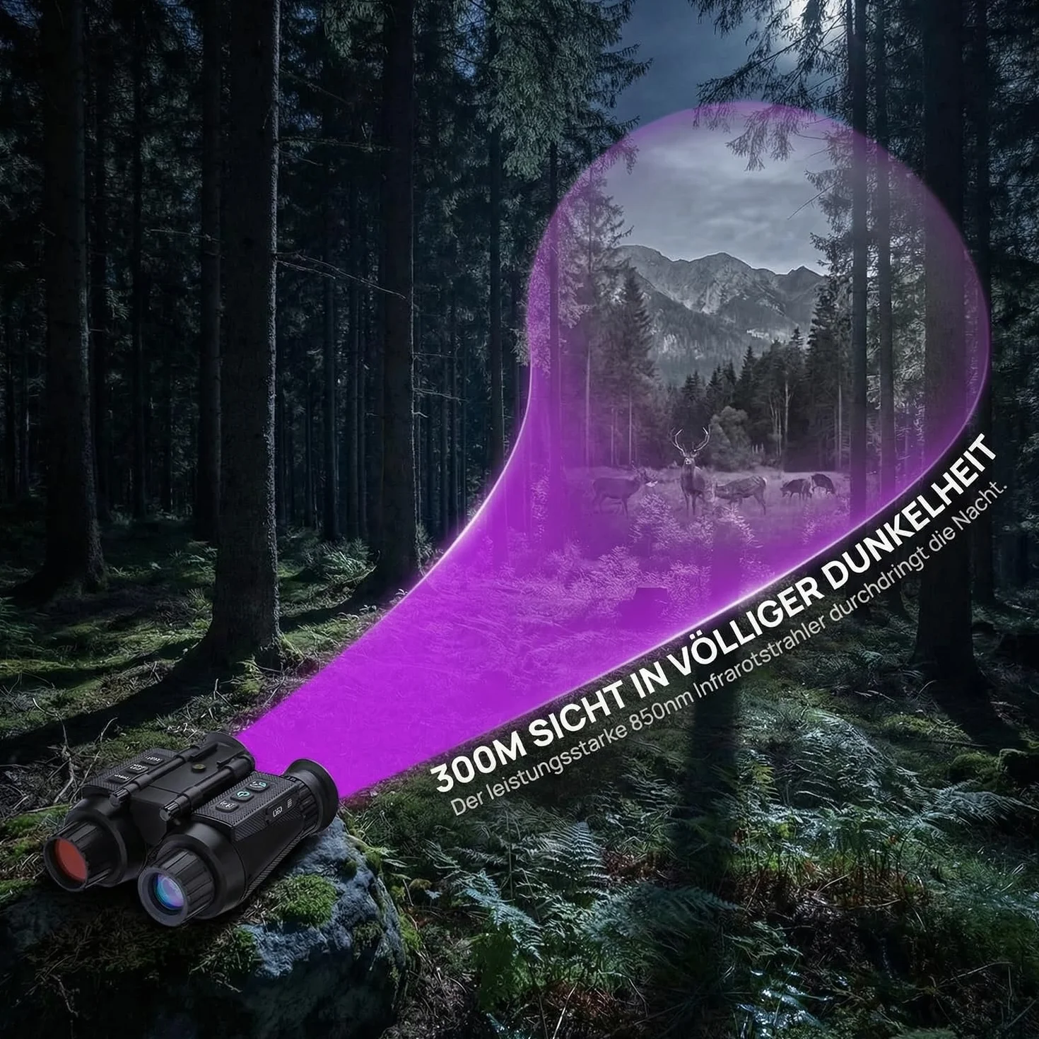 Nachtsichtgerät mit 3D-Vision-Effekt Infrarot Digital 8X Zoom Völlig Unabhängig Einstellbare Nachtsichtbrille Jagdfernglas für Erwachsene Nachtsicht und Tag Militär Freihändiges NGV für Helm