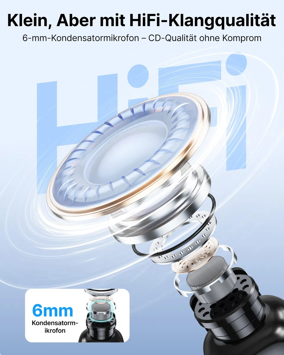 BOYA MINI Mikrofon Handy (2 Sender + 1 USB-C Empfänger + Ladeschale), 5g Ultraleicht, 48 kHz 24 Bit, Ansteckmikrofon, Kabelloses Lavalier-Mikrofon für iPhone, Android, Vlog, Rauschunterdrückung