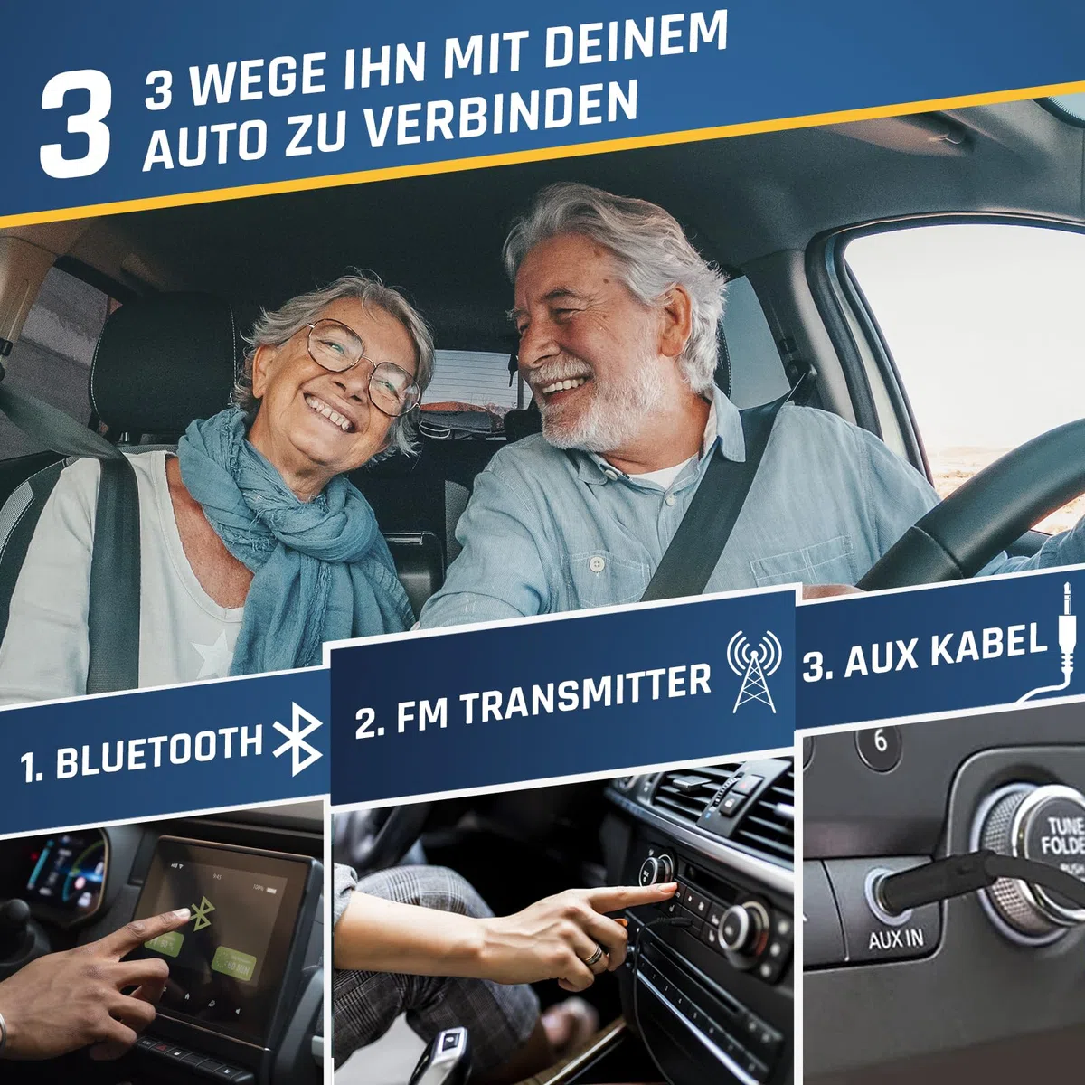 KLIM Discover Mit Kopfhörern - Tragbarer CD-Player mit langlebigem Akku - Kompatibler MP3-CD-Player - SD-Karte, FM-Transmitter, Bluetooth - Ideal für Autos - Portable CD Player - Schwarz/Gold