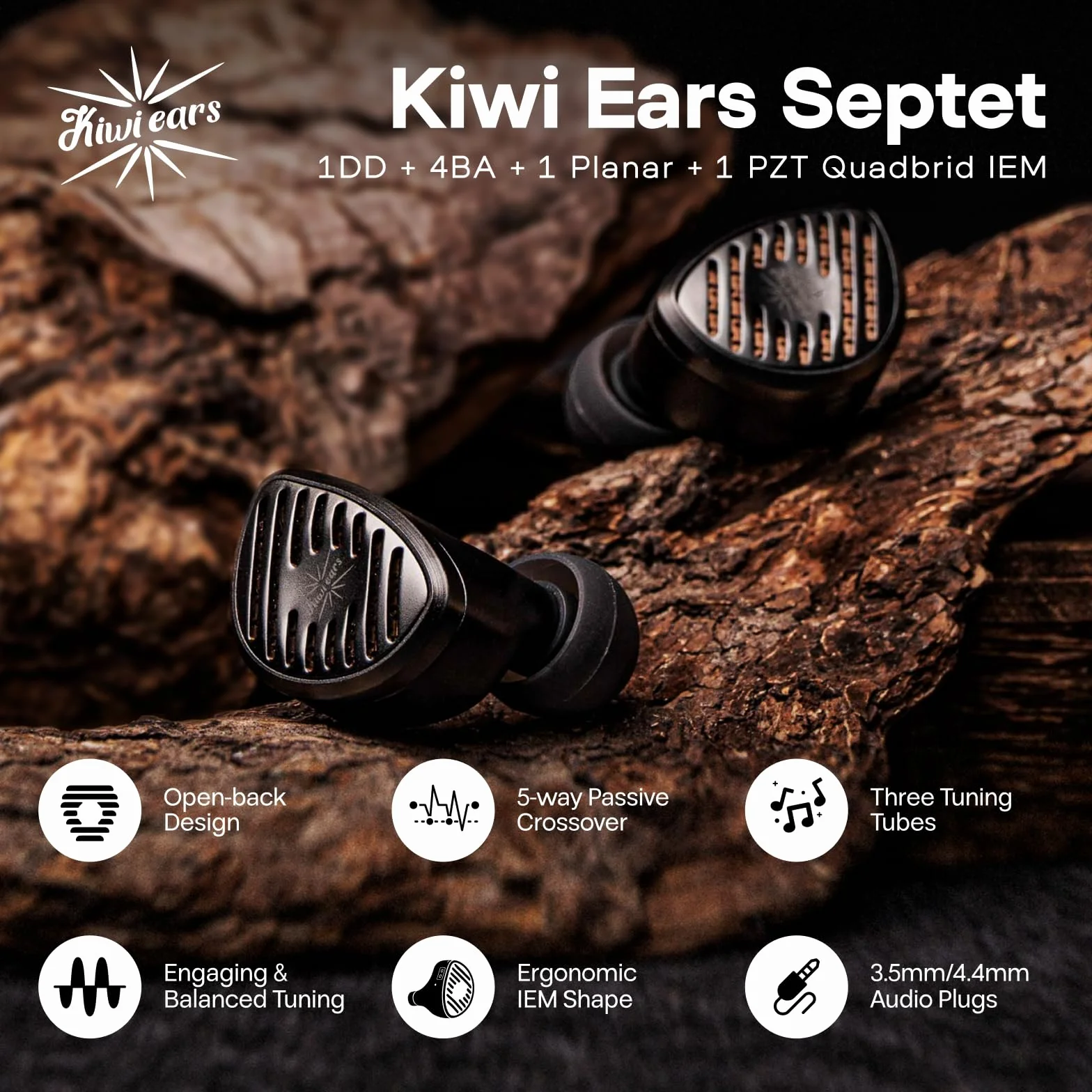 LINSOUL Kiwi Ears Septet 1DD 4BA 1 Planar 1 PZT Quadbrid IEM HiFi Ohrhörer mit 3,5 mm/4,4 mm modulares Kabel