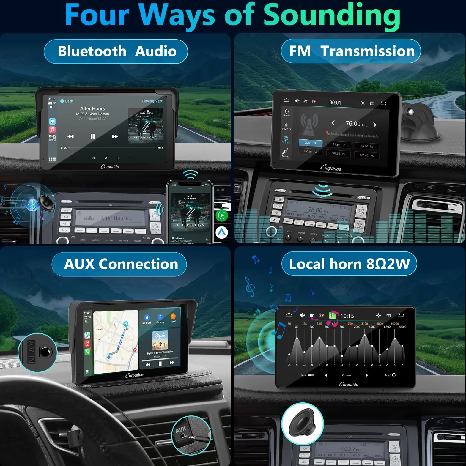Carpuride Carplay Screen, Tragbares Kabelloses Carplay und Android-Auto, 7 Zoll 1080P HD-Touchscreen-Radio mit BT 5.0, Spiegel-Link-Unterstützung, LKW, Wohnmobil, Armaturenbrett-Halterung
