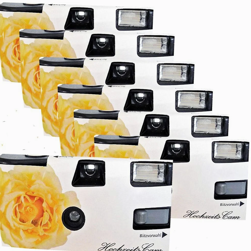 7 x PHOTO PORST Hochzeitskamera/Einwegkamera gelbe Hochzeitsrose (deutsche Bedienungsanleitung, mit Blitzlicht und Batterien, je 27 Fotos, ISO 400)