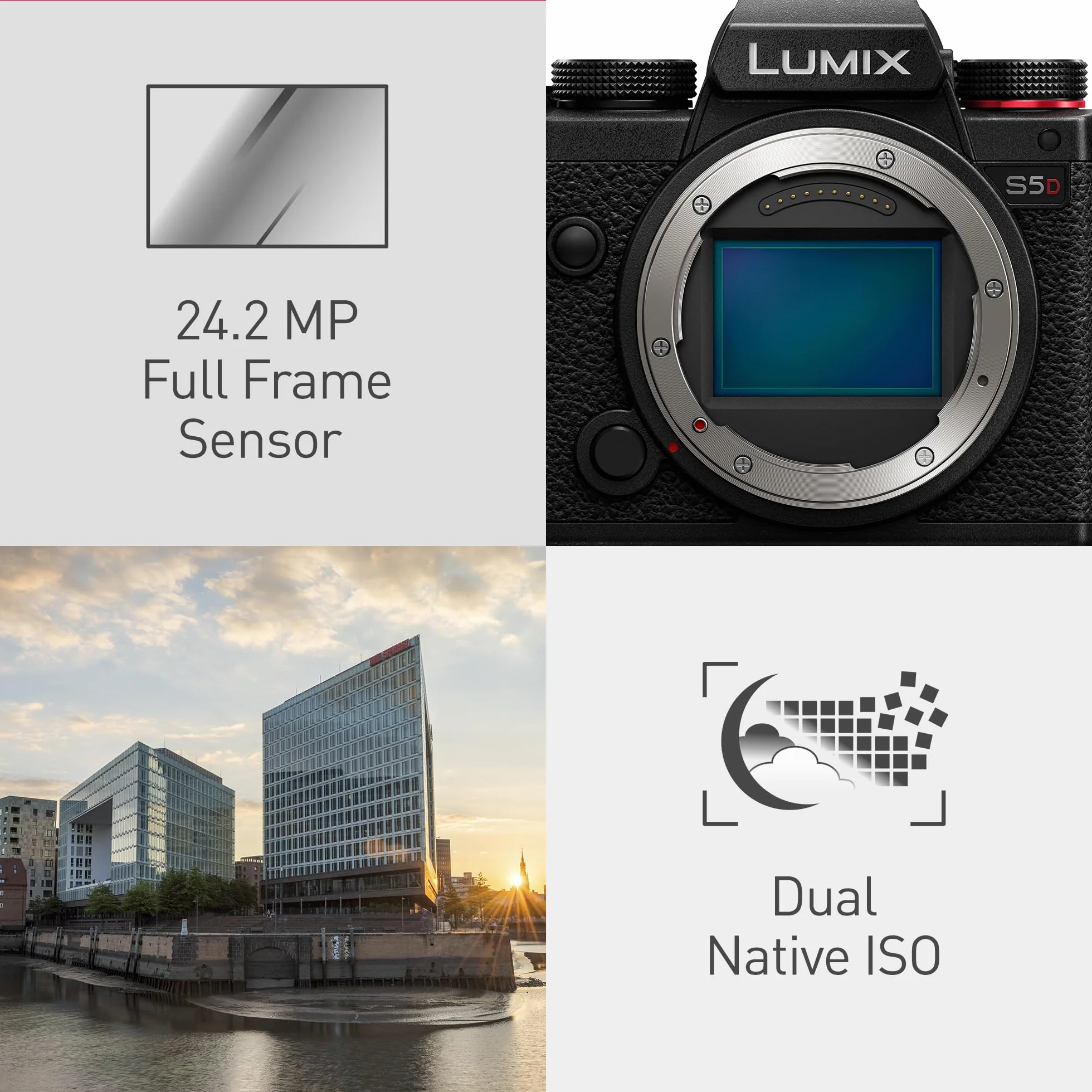 Panasonic DC-S5DWE-K Lumix S5D Full Frame Mirrorless Camera Body, 24.2MP, 4K 60P Recording, Live View Finder, Free Angle Monitor, Wi-Fi, Bluetooth, with S-R1840E 18-40mm & S-S50ME 50mm Lenses, Black
