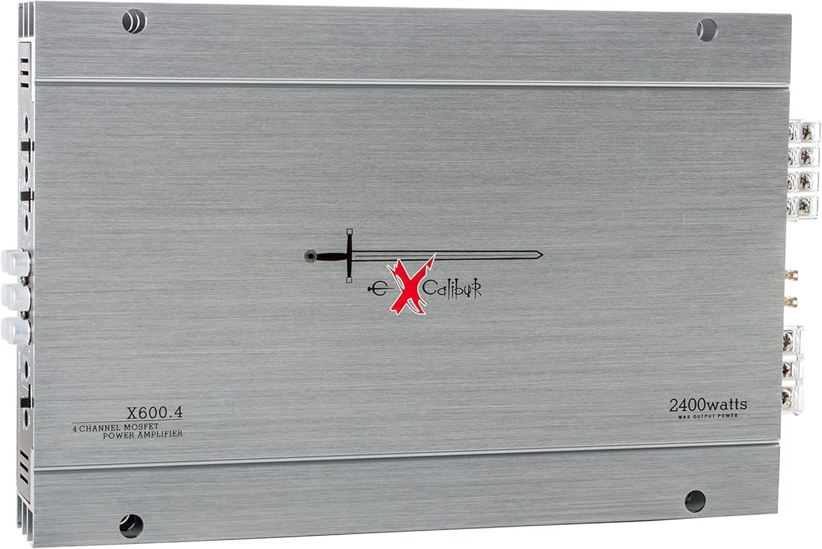 Excalibur X600.4 - Auto Verstärker 4 Kanal - 4X 600 Watt Mosfet HiFi KFZ Endstufe mit Bass-Boost - 2400 Watt Maximum - 2 Ohm Variable Frequenzweiche, Silber