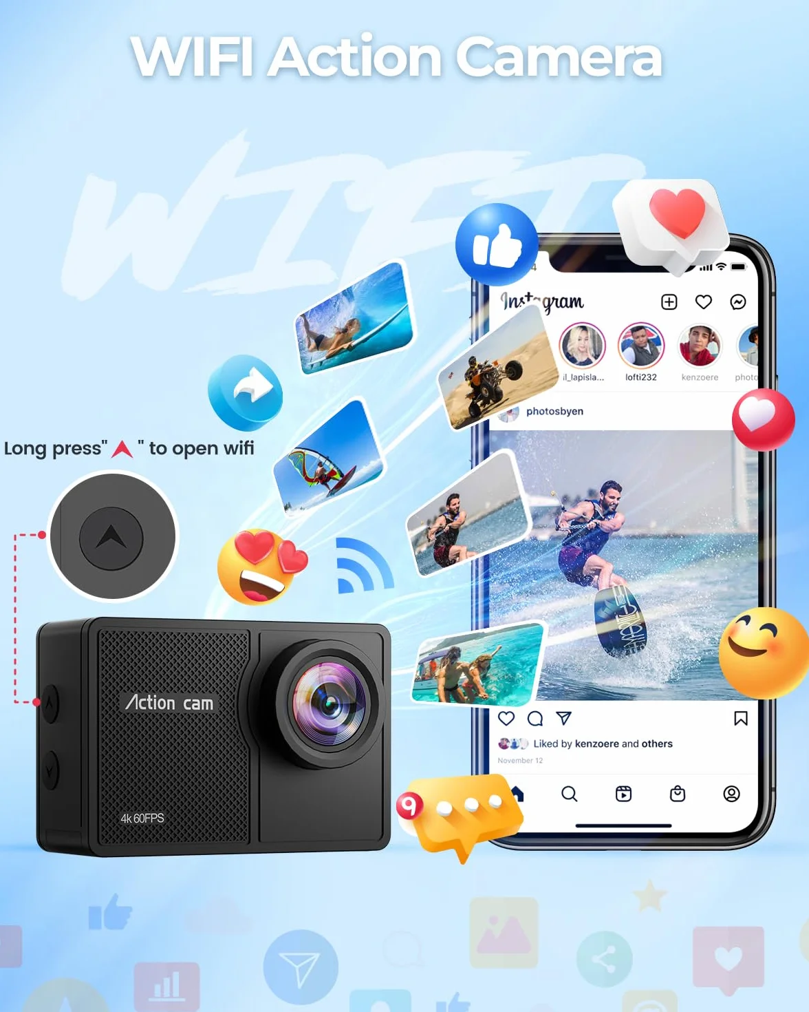4K 60FPS Action Cam, Unterwasserkamera mit 64G SD Karte 48MP HD WiFi Kamera mit EIS 40M Wasserdicht Actionkameras Weitwinkel Sportkamera mit 2 * 1350 mAh Akkus Helmhalterung Zubehör Kits
