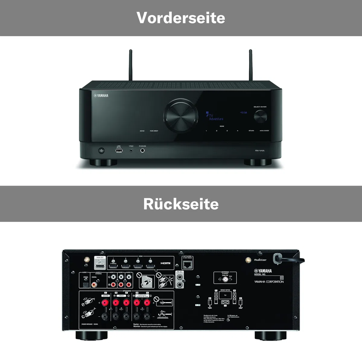 Yamaha RX-V4A Netzwerk-Receiver 5.2 Kanäle MusicCast Surround-Sound Gaming Funktionen Voice Control schwarz