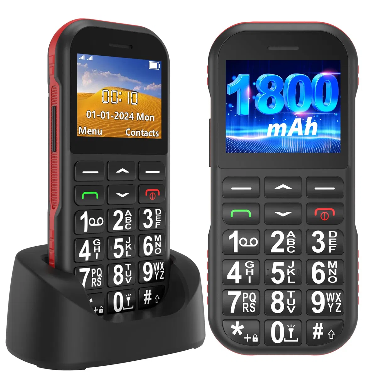 Seniorenhandy Ohne Vertrag, GSM Dual SIM Tastenhandy Seniorentelefon mit Großen Tasten, 1800 mAh Akku Lange Standby-Zeit, USB-C, Ladestation, Rentner Senioren Handy Einfach mit SOS-Taste, Kurzwahl