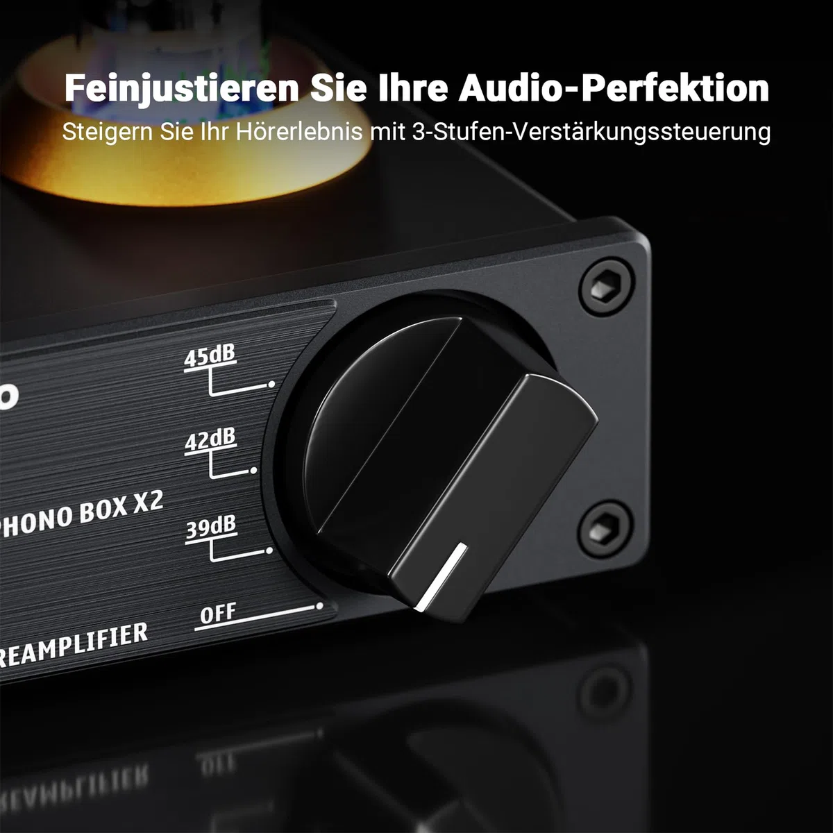 Fosi Audio Box X2 Phono Vorverstärker für MM Plattenspieler, Stereo Röhrenvorverstärker HiFi Mini Vakuum Vorverstärker mit Gain-Regelung, inkl. 12V DC Netzteil