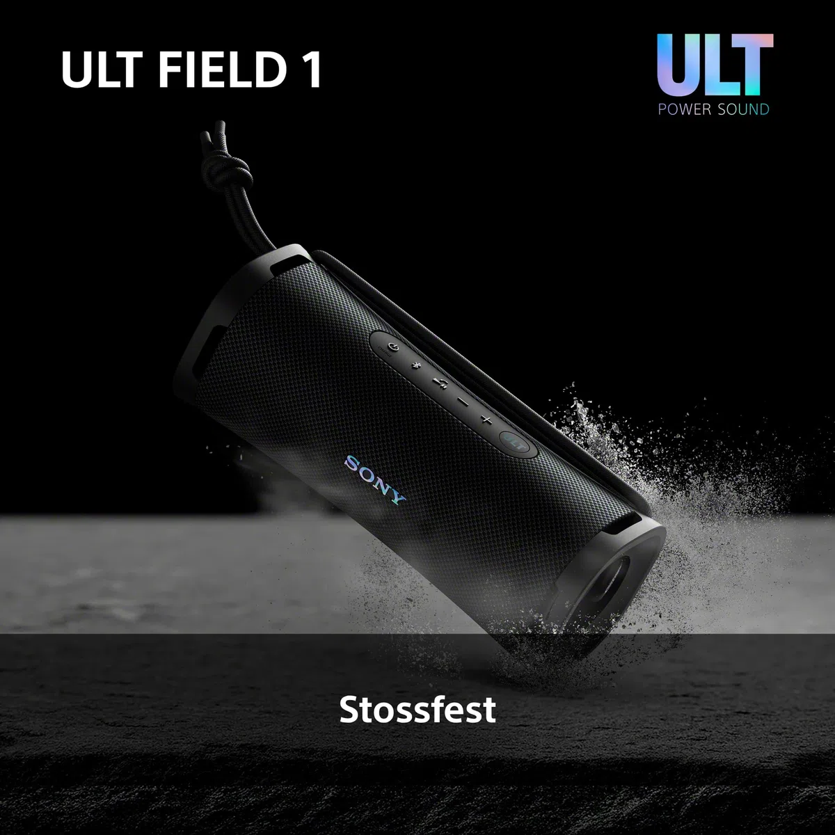 Sony ULT Field 1 - Kabelloser tragbarer Bluetooth-Lautsprecher mit ULT Power Sound, kraftvollem Bass, IP67, wasserdicht, staubdicht, stoßfest, 12h Akku, klare Gesprächsqualität, Outdoor- Schwarz