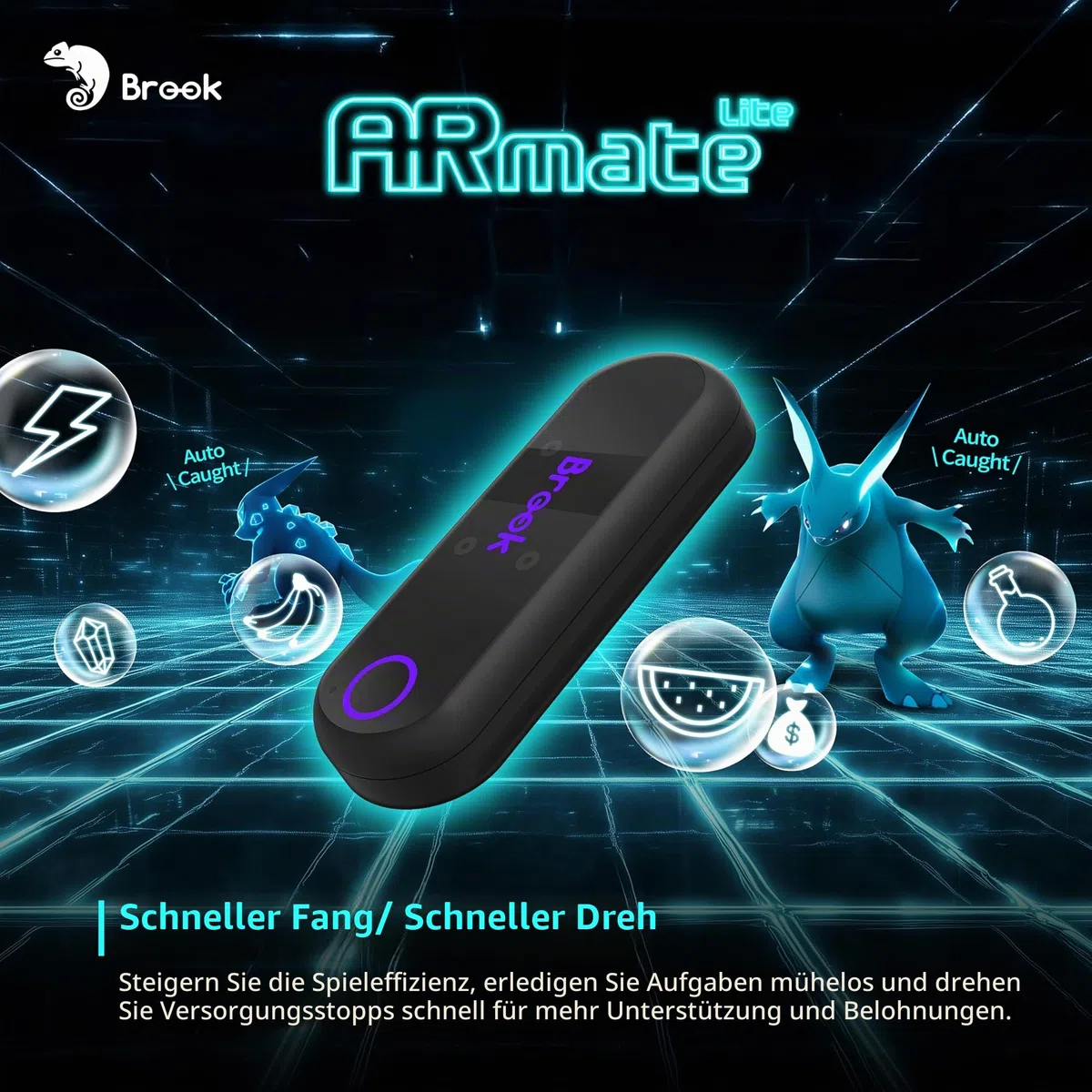 Brook AR Mate Lite Auto Catcher für Pokémon GO, Mini Bluetooth Auto Catch & Auto Spin Gerät, Smart Roaming GPS Walker, Tragbares Zubehör mit App Steuerung