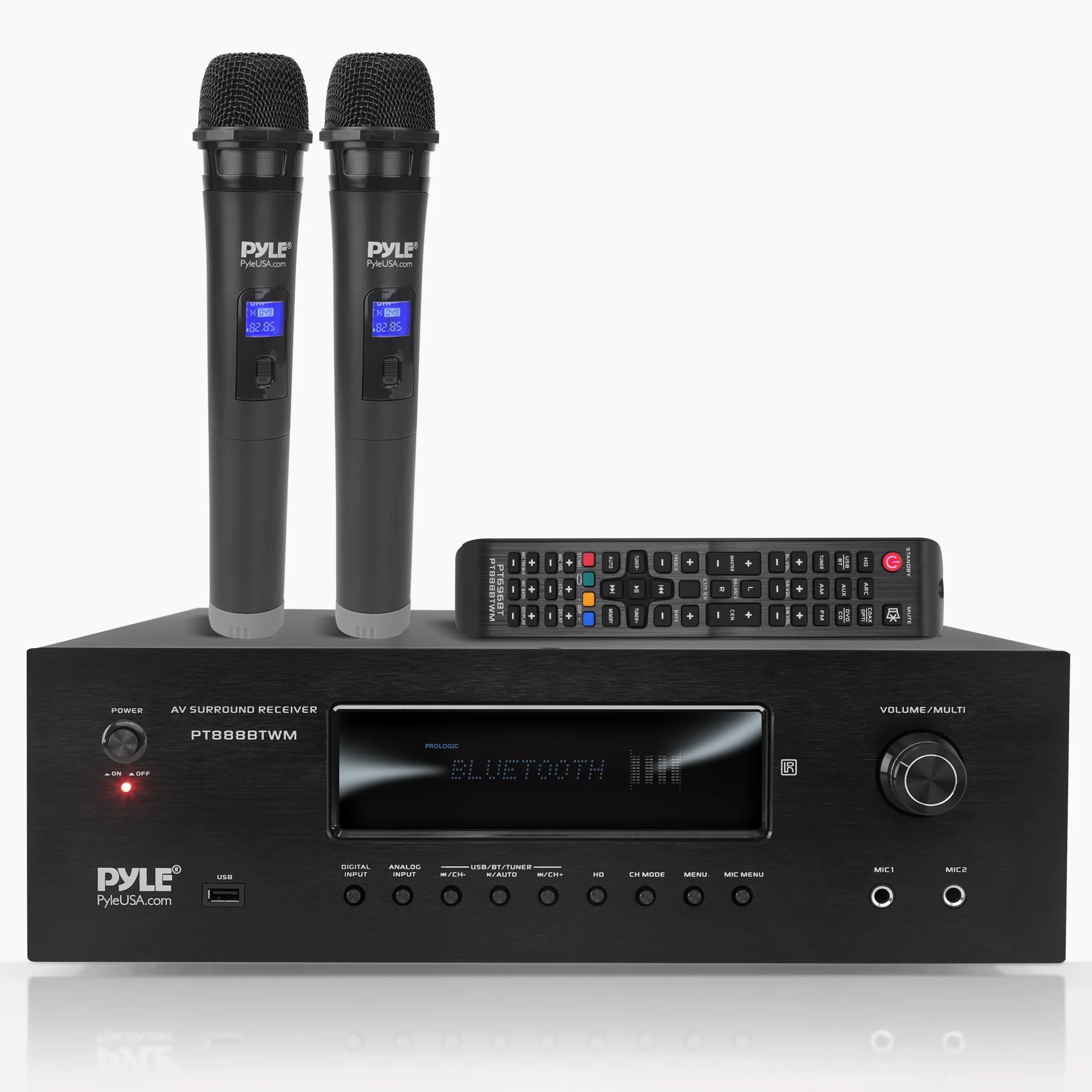 Pyle AV-Receiver 5.2 Kanal HiFi Verstärker mit Bluetooth HDMI ARC 4K Pass-Through 1000W 2 UHF-Funkmikrofone Heimkino