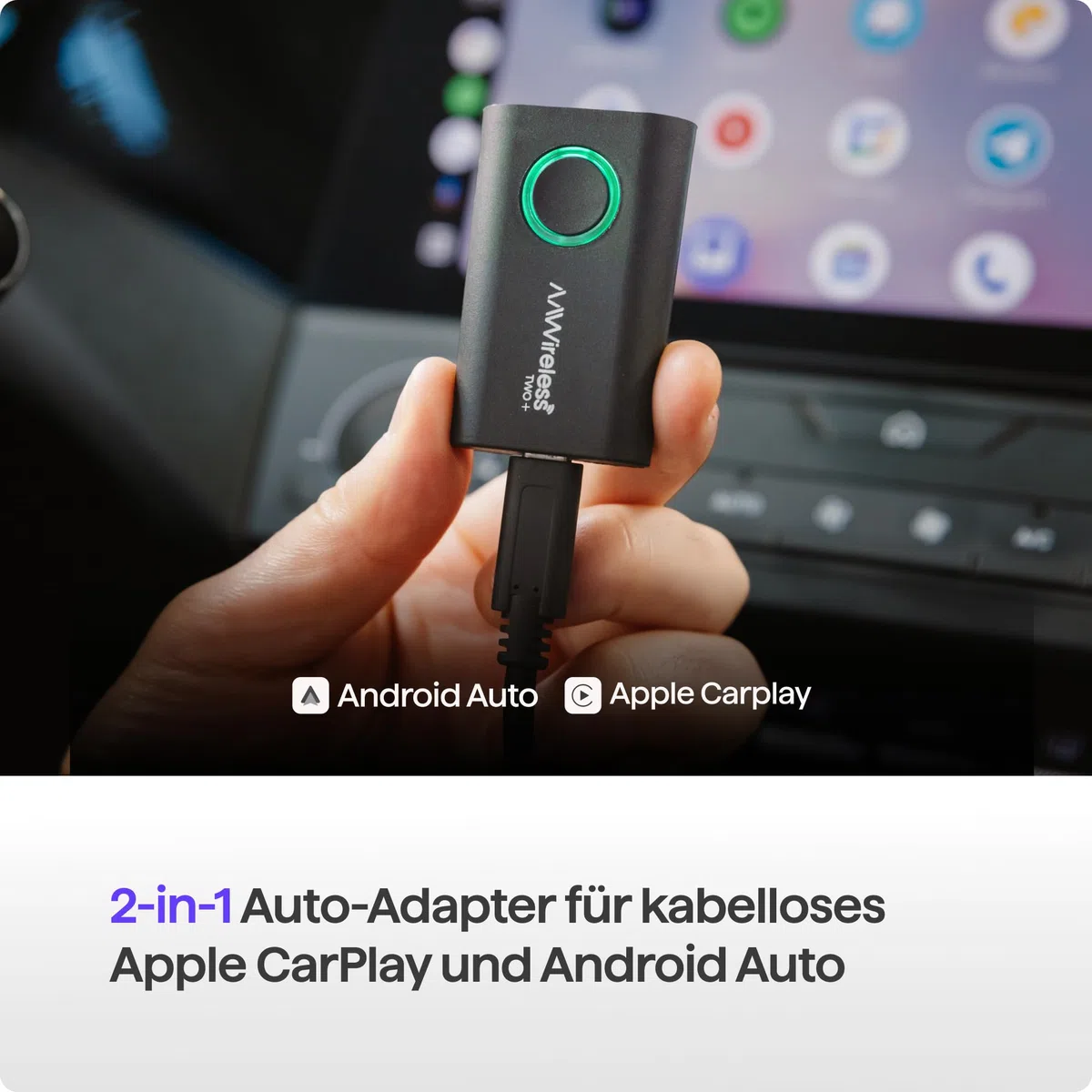 AAWireless Two+ Wireless Carplay Adapter & Android Auto Wireless Adapter 2-in-1 | Kabellose Verbindung via Bluetooth & WiFi | Für iPhone X+ & Android 11+ | Multifunktionsknopf
