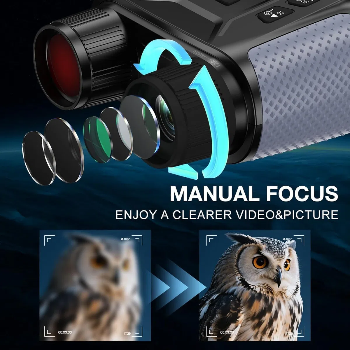 Nachtsichtgerät 4K 36MP, 8X Digitaler Zoom Fernglas mit 7-Stufiges Nachtsicht, 4.5“ HD-Display 4500mAh Wiederaufladbares Infrarot Fernglas Nachtsichtgeräte für Camping mit 32GB TF Karte
