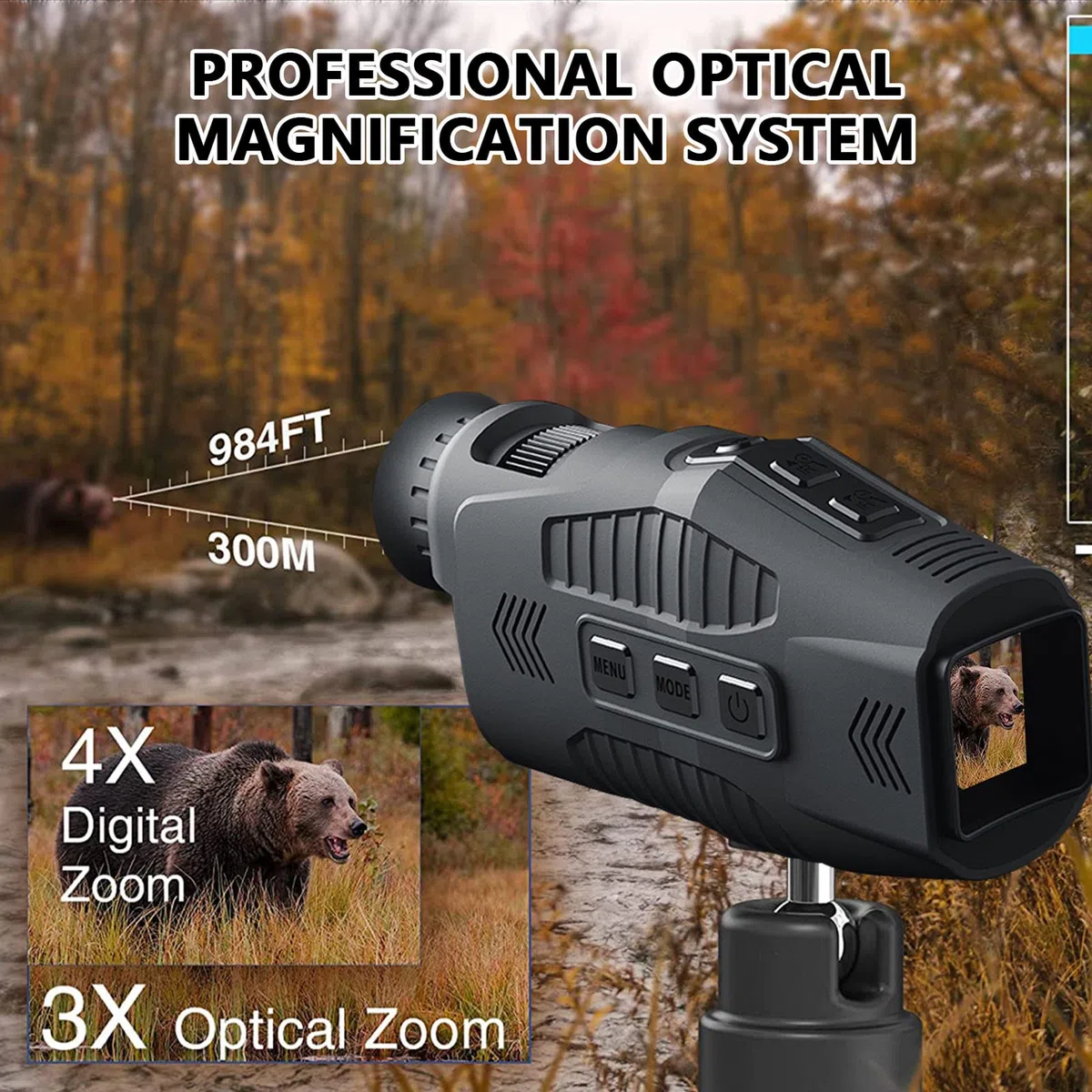 Nachtsichtgerät Monokular für Erwachsene Helm,IR Nachtsichtbrille,5X Zoom,1080P 984 FT Reichweite,3 Wege,Night Vision Goggles für Vogelbeobachtung Jagd
