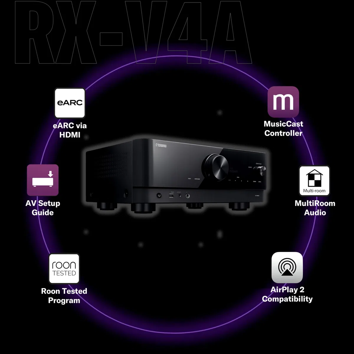 Yamaha RX-V4A Netzwerk-Receiver 5.2 Kanäle MusicCast Surround-Sound Gaming Funktionen Voice Control schwarz