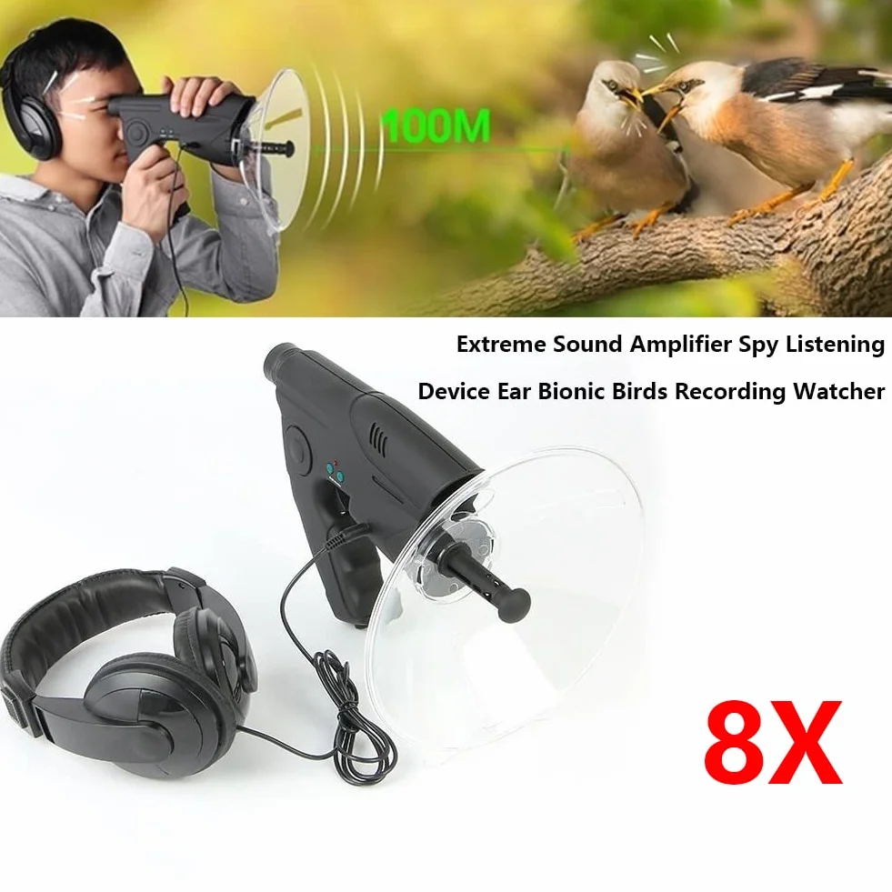 Richtmikrofon Parabolmikrofon, Parabolisches Mikrofon Monokulare 8X Weite Entfernung Vögel hören Schüssel Richtmikrofon Teleskop,100 Meter Monokulare mit 8-facher Vergrößerung Für Outdoor