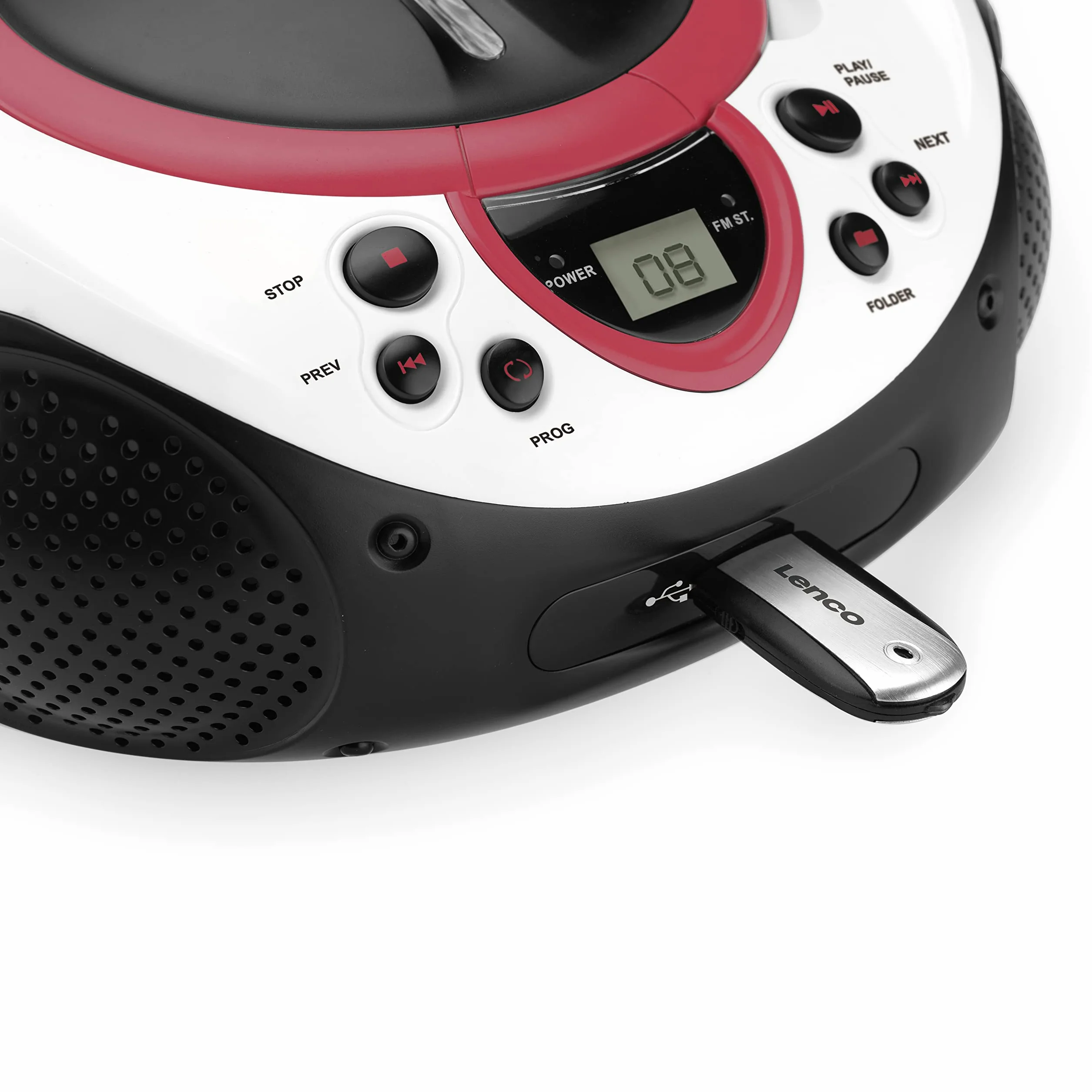 Lenco Kinder Radio CD-Player SCD-38 tragbares UKW-Radio mit CD/MP3-Player und USB in pink