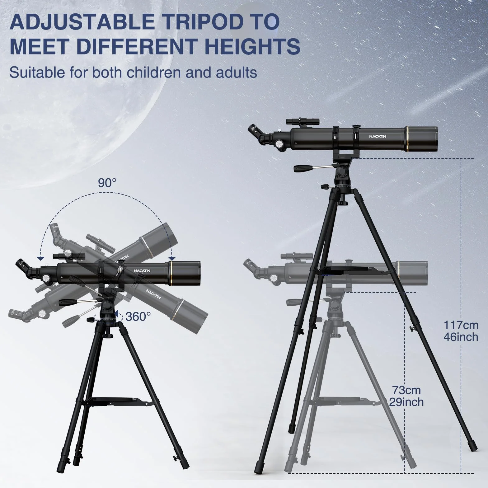 Astronomie Teleskop für Erwachsene & Anfänger - 90mm Öffnung 800mm Refraktor mit 32X-240X Vergrößerung, stabilem Eisenstativ, Smartphone-Adapter & Rucksack - für Mond, Planeten & Sternebeobachtung