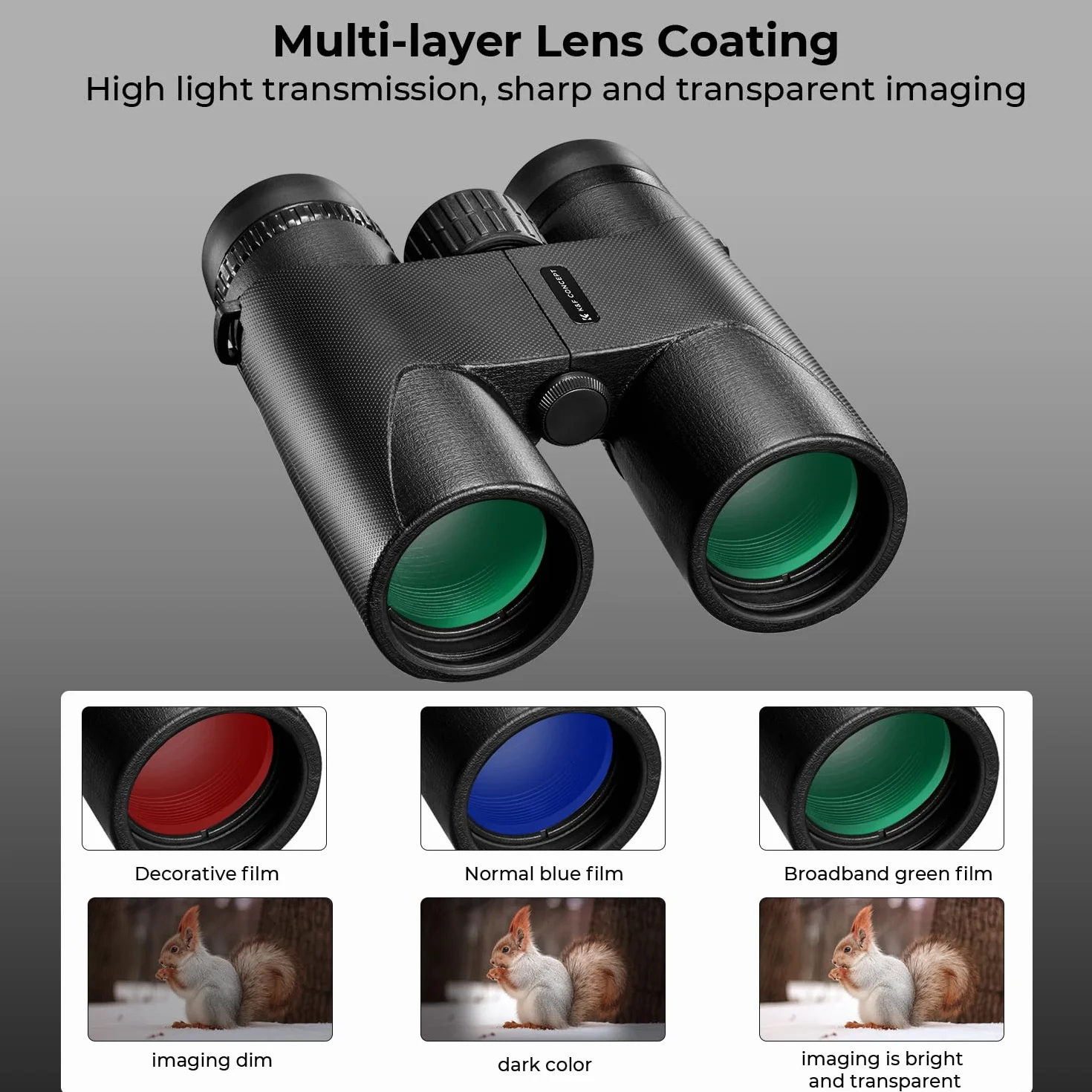 K&F Concept Fernglas Erwachsene 10 * 42 HD Ferngläser Schwarz BAK4 mit Stativumbauhalterung für Vogelbeobachtung, Jagd, Wandern, Sightseeing