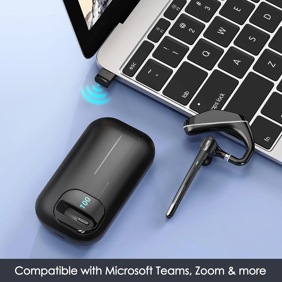 Bluetooth Headset V5.3 kabelloser Ohrhörer 1000-mAh-Ladeetui 96 Stunden Gesprächszeit Geräuschunterdrückung Doppelmikrofon