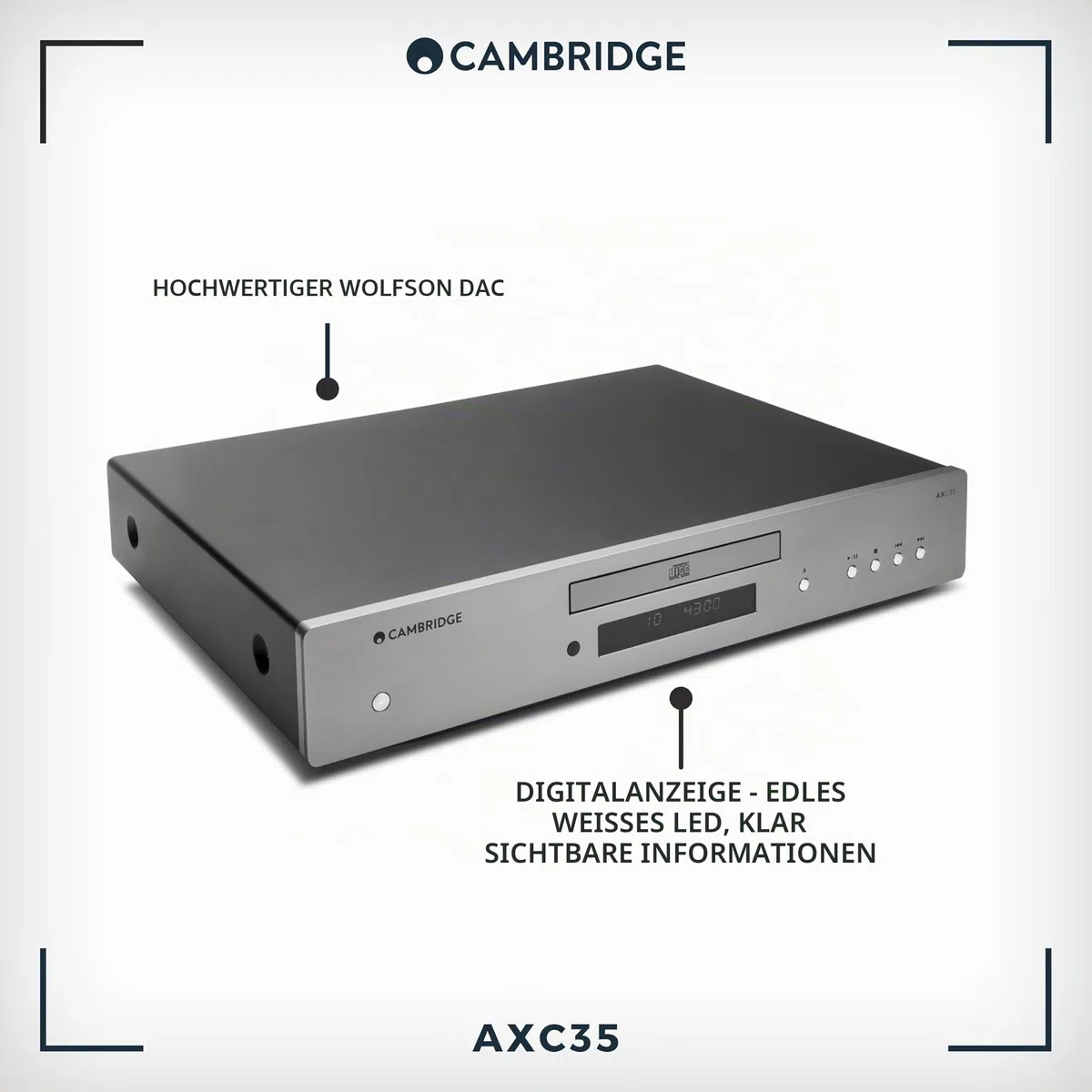 Cambridge Audio AXC35 – CD-Player, HiFi-CD-Player mit lückenloser Wiedergabe, Wolfson DAC & Digitalausgang für Heimstereoanlage – Lunar Grey
